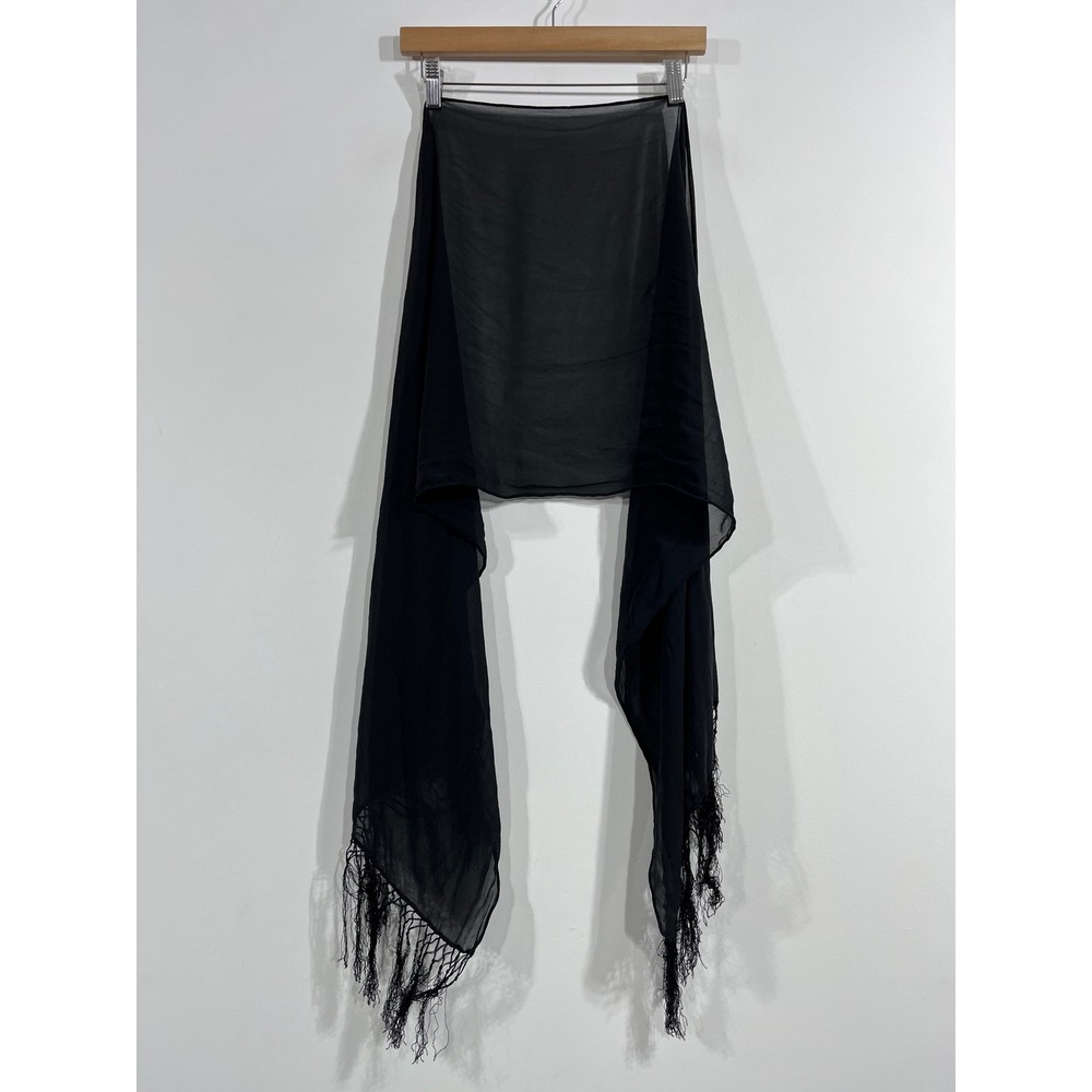 Casual Corner VTG 90s Fairy Grunge 100% Silk Sheer Chiffon Scarf Shawl Fringe